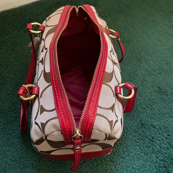 Khaki Red Coach Duffel Satchel Bag - Picture 2 of 8